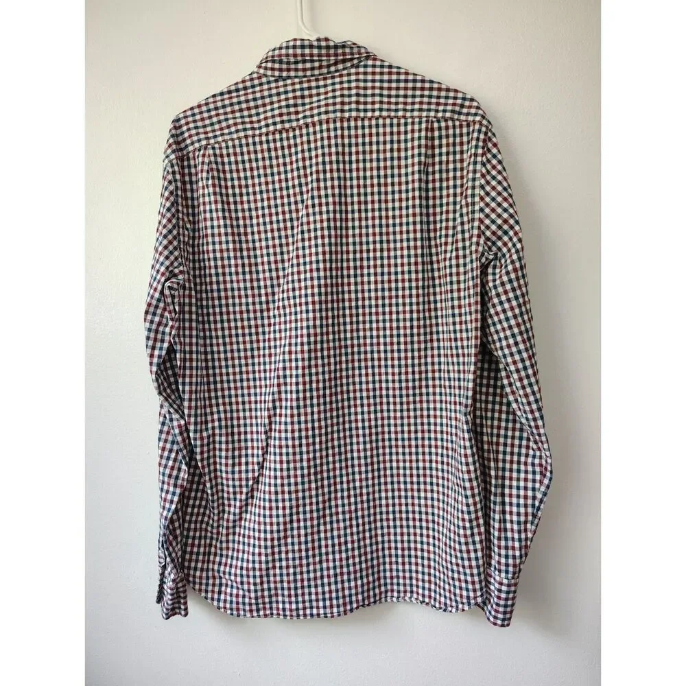 J.Crew Flex Washed Slim Gingham Button Down Shirt Men's Large Red Blue Cotton